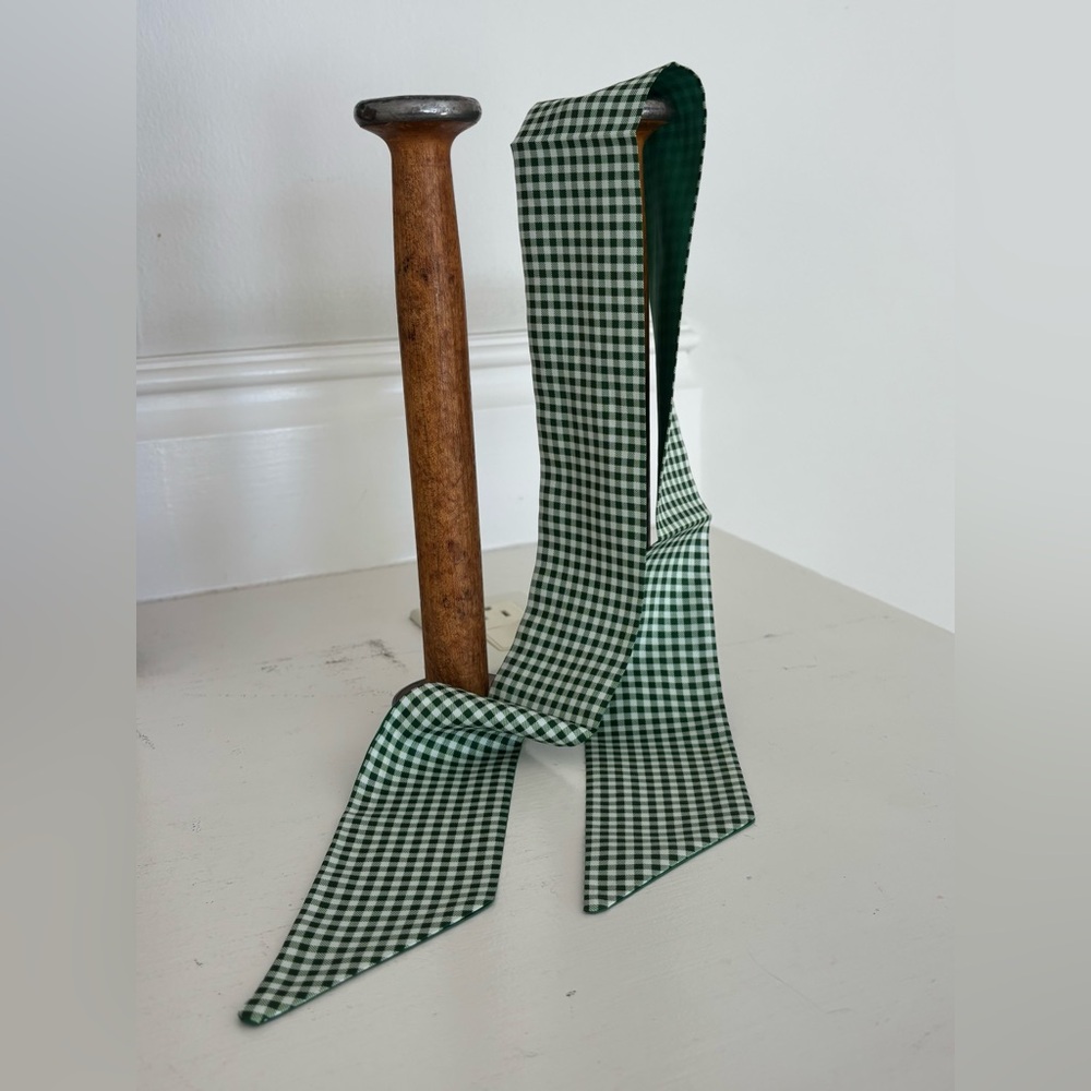 Green Gingham Ribbon Bag Scarf for bags, hair, neck, hats. - Picture 7 of 7